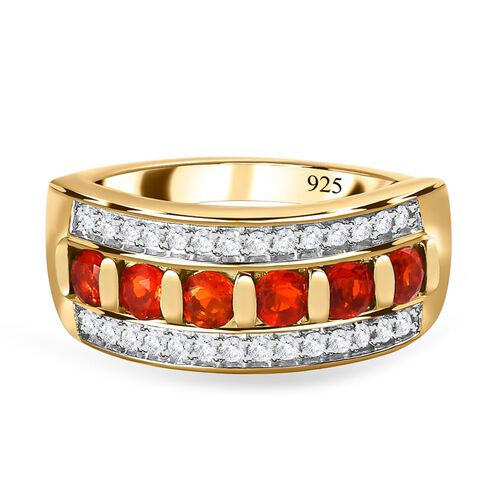 Salamanca Feueropal, weißer Zirkon Ring, 925 Silber vergoldet (Größe 17.00), ca. 1.04 ct image number 0