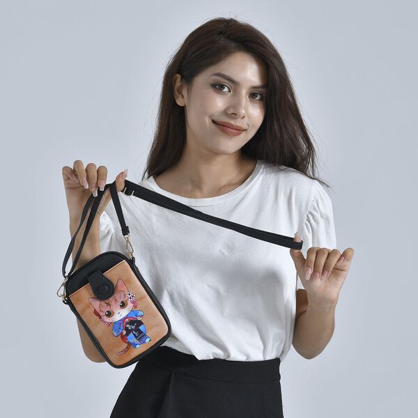 Stilvolle und kompakte Handytasche mit Katzenmotiv, Kunstleder, mit Schultergurt, 19x13.5x2cm image number 3