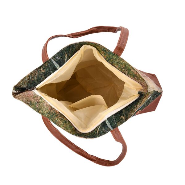 Schultertasche mit Blumenmuster, 42x34x12cm, Beige image number 6