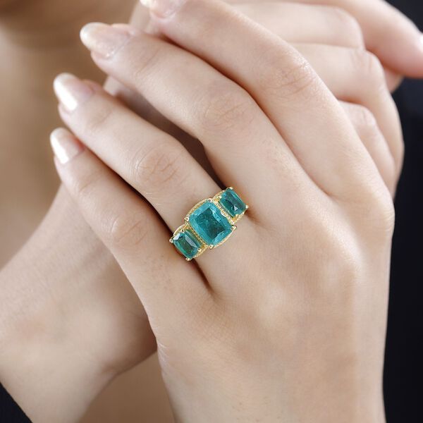 Smaragd-Quarz Triplette Ring 925 Silber 750 Gelbgold Vermeil (Größe 19.00) ca. 6,05 ct image number 3