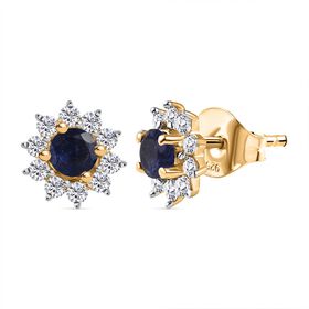 Masoala Saphir (Fissure gefüllt) und Zirkon Ohrstecker 925 Silber vergoldet ca. 1,38 ct