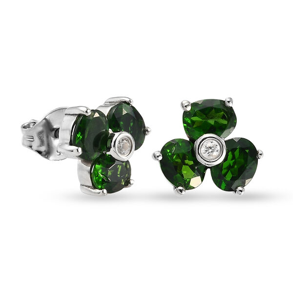 Natürlicher Chromdiopsid Blumen-Ohrstecker, 925 Silber platiniert ca. 2,13 ct image number 5
