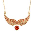 Engelsflügel-Halskette mit Orangem Zirkonia und Kristall, ca. 52 cm+ 5 cm Extender, goldfarben