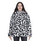TAMSY - Kunstfell Jacke mit Reißverschluss, Schneeleopard Muster, Größe L 110x76x59 cm, Schwarz und Weiß