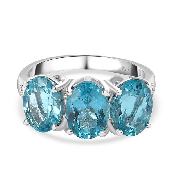 AA Paraiba-Apatit, Wei&szlig;er Diamant Ring, 925 Silber rhodiniert (Gr&ouml;&szlig;e 20.00) ca. 3.76 ct