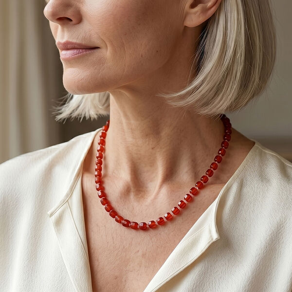 Roter Achat, Glas Halskette ca. Flexibles cm 316L Edelstahl 85.00 ct image number 1