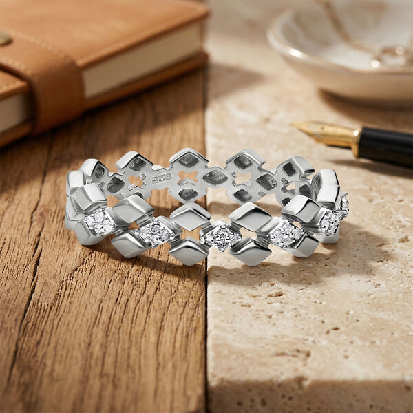 Wei&szlig;er Diamant Ring, 925 Silber platiniert - 0,14 ct. image number 1