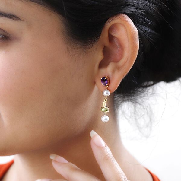 GP Regina Kollektion -Wei&szlig;e Perle, afrikanische Amethyst und Mehrfach-Edelstein-Ohrringe - 7,90 ct. image number 3