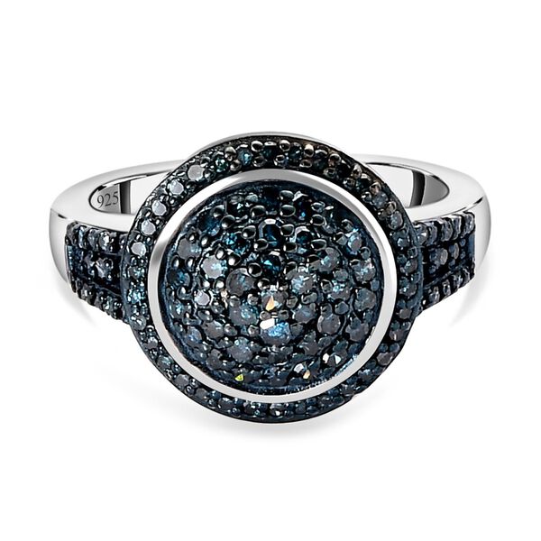Blauer Diamant Ring, 925 Silber platiniert, (Größe 19.00), ca. 0.75 ct image number 0