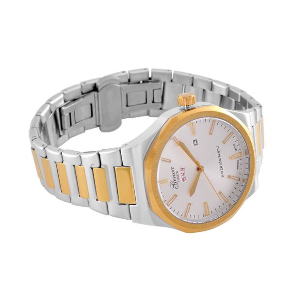 GENOA - Japanisches Uhrwerk, Wei&szlig;es Sonnenschliff-Zifferblatt mit Balkenindexen, Reiner Edelstahl mit Faltschlie&szlig;e, Bicolor, 20 cm image number 6