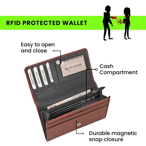Geldb&ouml;rse aus 100% echtem Leder, RFID gesch&uuml;tzt, Eidechsenpr&auml;gung, braun image number 4