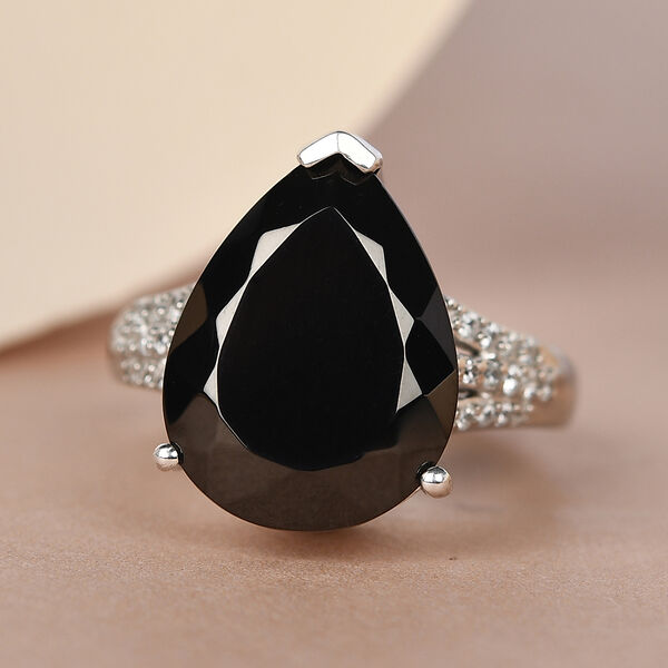 Elite Shungit und Zirkon Ring 925 Silber platiniert image number 2