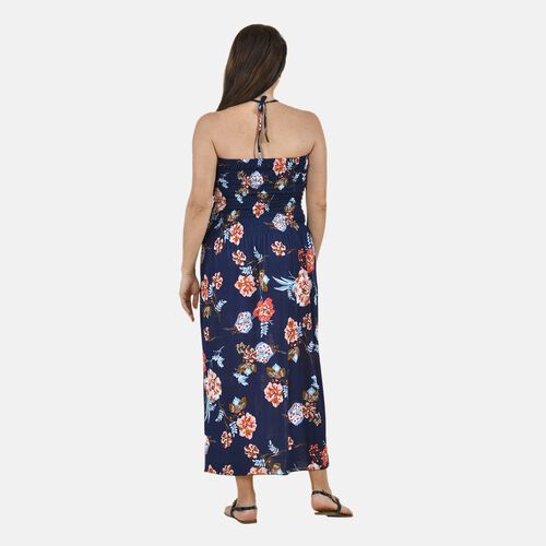 Maxikleid mit gesmokter Taille und Flatterärmeln, One Size, Dunkelblau image number 1