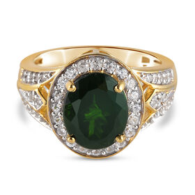 Natürlicher Chromdiopsid und weißer Zirkon-Ring, 925 Silber Gelbgold Vermeil  ca. 3,35 ct