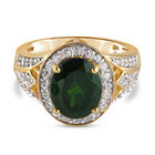 Natürlicher Chromdiopsid und weißer Zirkon-Ring, 925 Silber Gelbgold Vermeil (Größe 16.00) ca. 3,35 ct