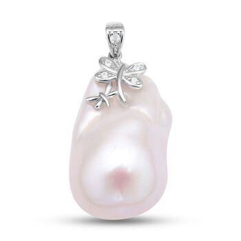 S&uuml;&szlig;wasser Perlen und wei&szlig;er Zirkonia-Anh&auml;nger, 925 Silber rhodiniert ca. 0.10 ct