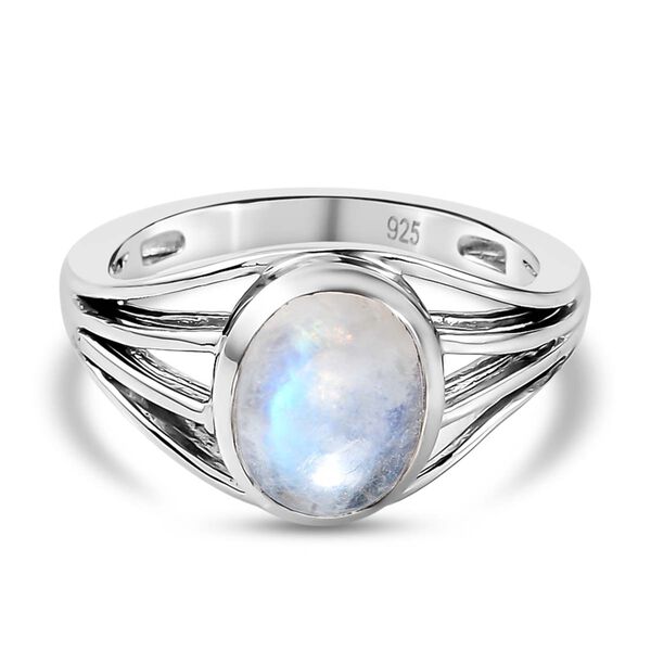 Regenbogen Mondstein-Ring, 925 Silber platiniert  ca. 1,89 ct