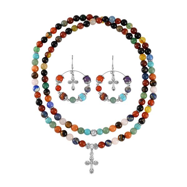 Mehrfarbig Edelsteine Schmuckset Reiner Edelstahl Schwarz oxidiert und Legierung Schwarz oxidiert ca. 540.00 ct image number 0