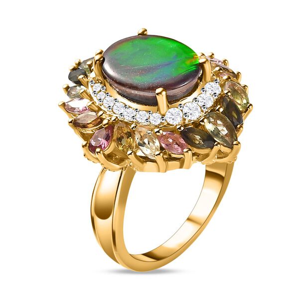 Kanadischer Ammolit, mehrfarbiger Turmalin Ring, 925 Silber Gelbgold Vermeil, (Gr&ouml;&szlig;e 19.00) ca. 6.61 ct image number 5