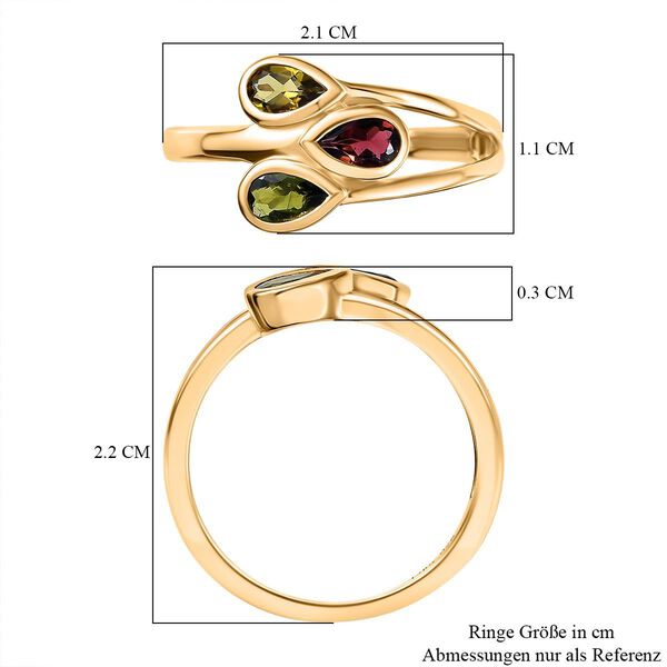 D joy Mehrfarbiger-Turmalin Ring 925 Silber 750 Gelb Vergoldet (Größe 19.00) ca. 0.60 ct image number 7