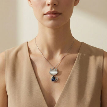 Erstellt wei&szlig;es Katzenaugen, Blau Kristall Anh&auml;nger mit Kette ca. 63.5 cm + 5 cm Extender