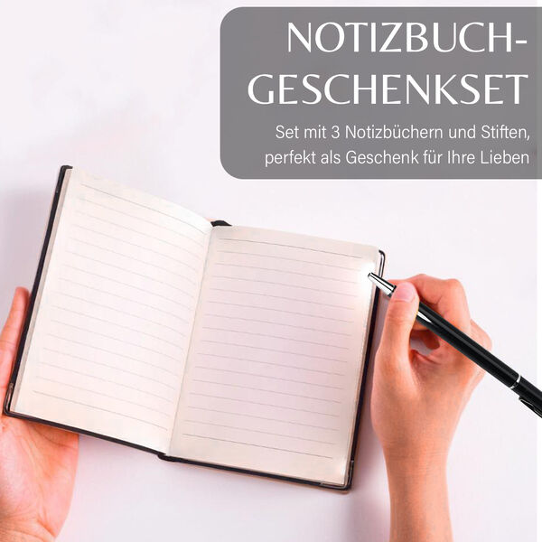 3tlg. Notiz- und Tagebuch Geschenkset mit Kugelschreiber, Schwarz, Elfenbeinfarben, Rot image number 2