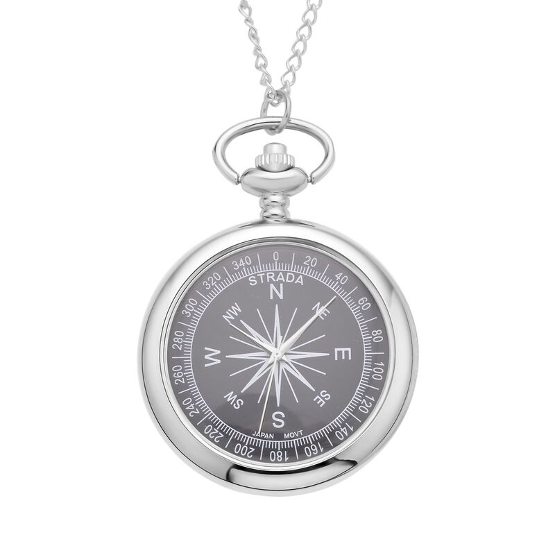 Strada - weiße Kristall-Taschenuhr mit Kompass in Silberton image number 0