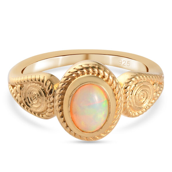 Nat&uuml;rlicher, &auml;thiopischer Opal-Ring, 925 Silber Gelbgold Vermeil  ca. 0,55 ct