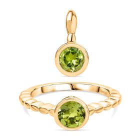 2er Set - D'Joy Natürlicher Peridot Ring und Anhänger, 925 Silber vergoldet (Größe 19.00) ca. 2,26 ct.