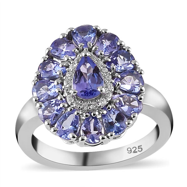 Tansanit und wei&szlig;er Zirkon-Ring, 925 Silber platiniert  ca. 2,22 ct image number 4