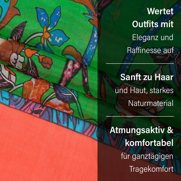 LA MAREY - Chiffonschal aus 100% Maulbeerseide, 110x180 cm, Orange und Grün image number 4