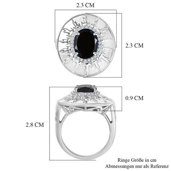 EVER TRUE AA Schwarzer Glasachat, Wei&szlig;er Zirkon Ring Nickelfreies Messing (Gr&ouml;&szlig;e 17.00) ca. 2,39 ct image number 6