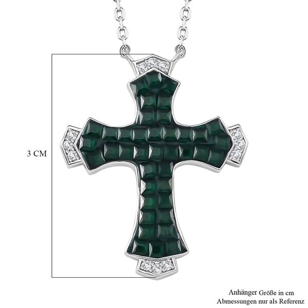 Gr&uuml;ner und wei&szlig;er Kreuz Zirkonia Anh&auml;nger mit 45cm Kette image number 7