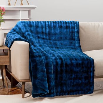 Serenity Night: Superweiche doppellagige Decke, luxuri&ouml;ses Kunstfell mit Mikropl&uuml;schfutter, 750gsm, 150x200 cm, Blau