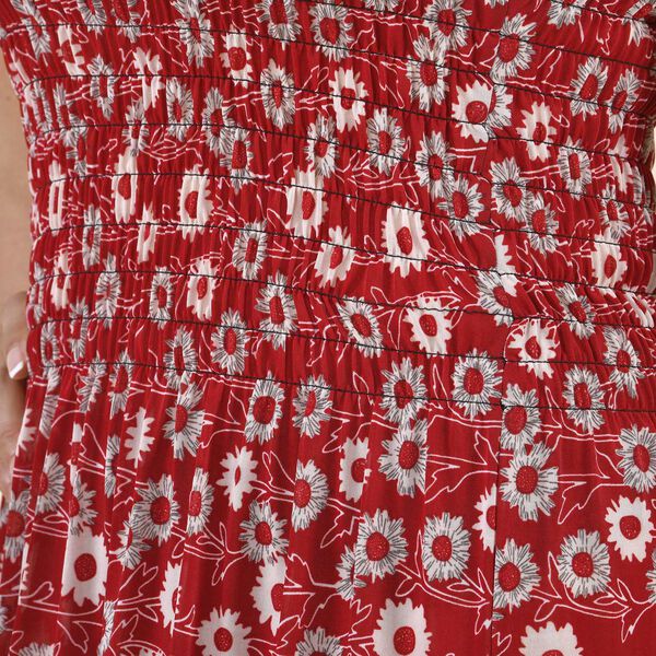 TAMSY - Gesmoktes Maxi-Kleid, Sommerkleid, Blumenmuster, rot image number 3