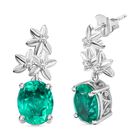 Smaragd-Quarz Triplette, Weiße Zirkon Ohrringe 925 Silber rhodiniert ca. 6.01 ct