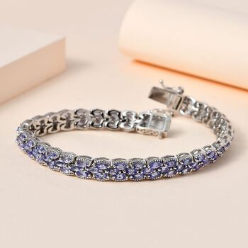 Tansanit Armband, ca. 19 cm, 925 Silber platiniert, ca. 9.01 ct
