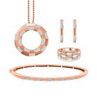 4er Set - Wei&szlig;er Diamant Anh&auml;nger mit Kette, Ring, Armreif und Ohrringe, Rosefarben,  (Gr&ouml;&szlig;e 17.00), ca. 0.10 ct