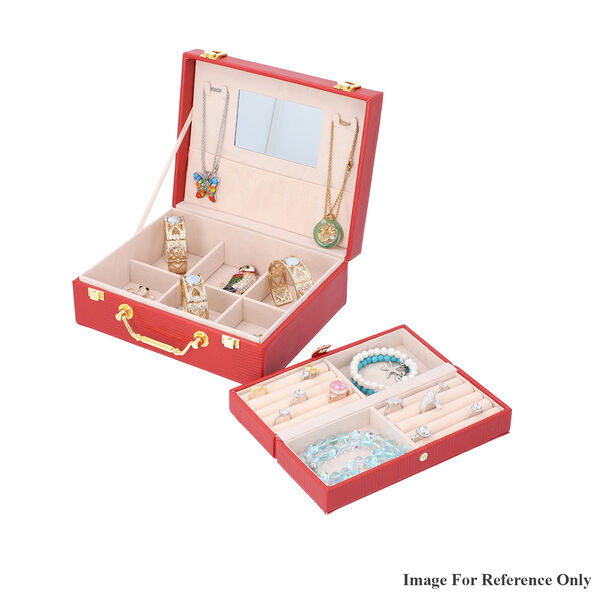 Schmuck Organizer mit Krokopr&auml;gung, Spiegel und F&auml;cher, 23,5x18,5x8,5 cm, Rot
