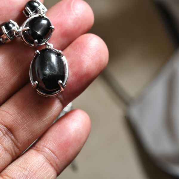 Schwarz Stern Diopsid Halskette ca. 45 cm 925 Silber platiniert ca. 56,73 ct. image number 6