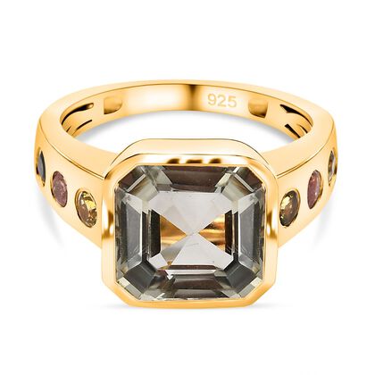 Prasiolith, Mehrfarbiger-Turmalin Ring, 925 Silber vergoldet (Gr&ouml;&szlig;e 17.00) ca. 5.26 ct