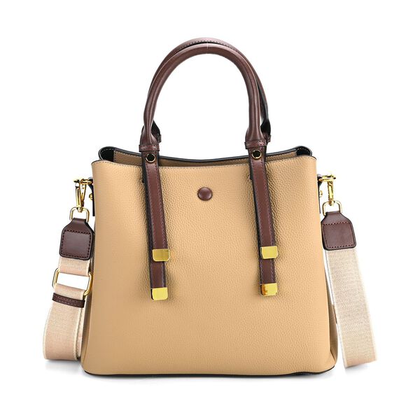 Vielseitige Umhängetasche aus echtem Leder mit abnehmbarem Schulterriemen, 30x14x24 cm, Khaki image number 0