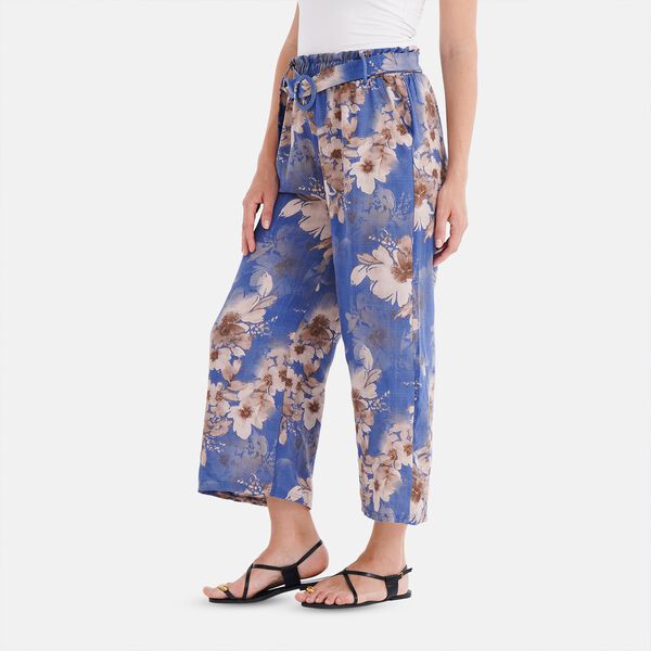 Weit geschnittene Hose, Blumenmuster, 99×35,5cm, Blau image number 3