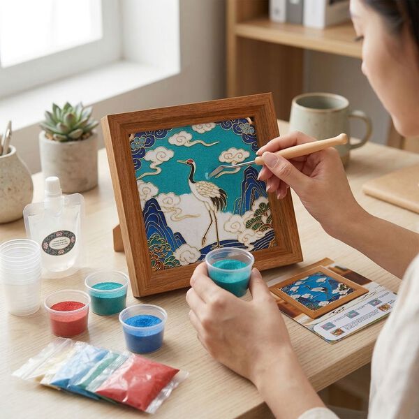 " Golden Lottery Painting frame table disply  Product size: 18.5 * 16 * 5CM Packaging: 1 piece/white box Function: Photo frame, colored sand, water-based eco-friendly adhesive, plastic cup, oil painting scraper" image number 1