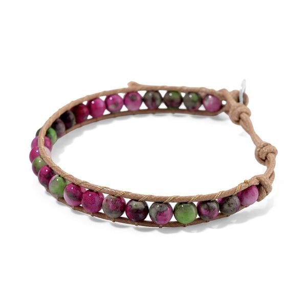 Flexibles Fuchsia-gr&uuml;nes Regenblumen-Yuhua-Quarzit Armband - 35 ct. image number 3