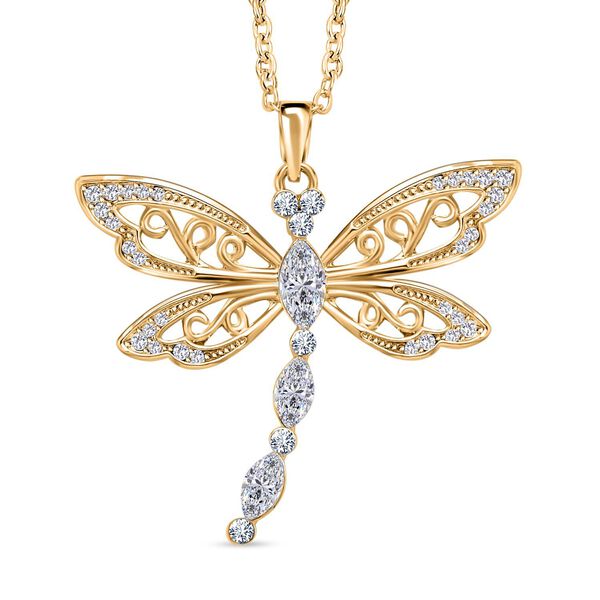 Libelle Kristall-Anhänger mit Kette und Ohrringe in Goldton - 3 ct. image number 3