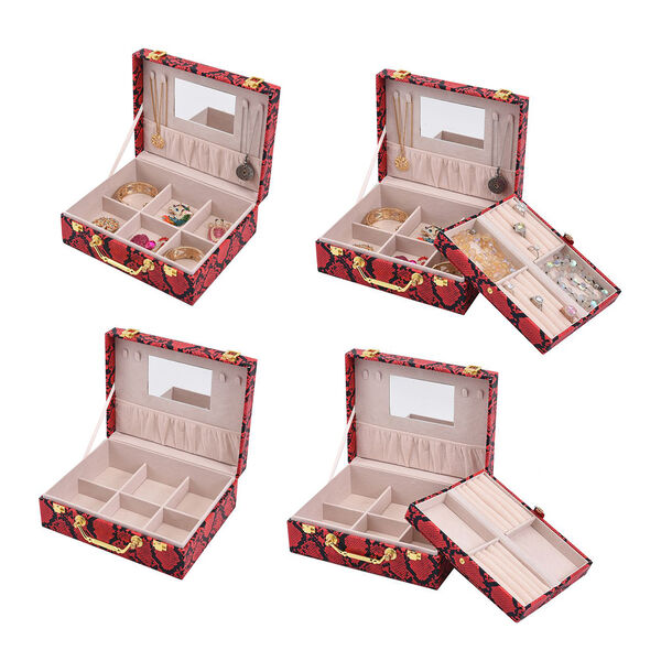 2er-Set, Schmuckkasten mit Reise-Etui aus Kunstleder mit Python-Pr&auml;gung, 24x19x9 und 22x17x3 cm, Weinrot image number 5