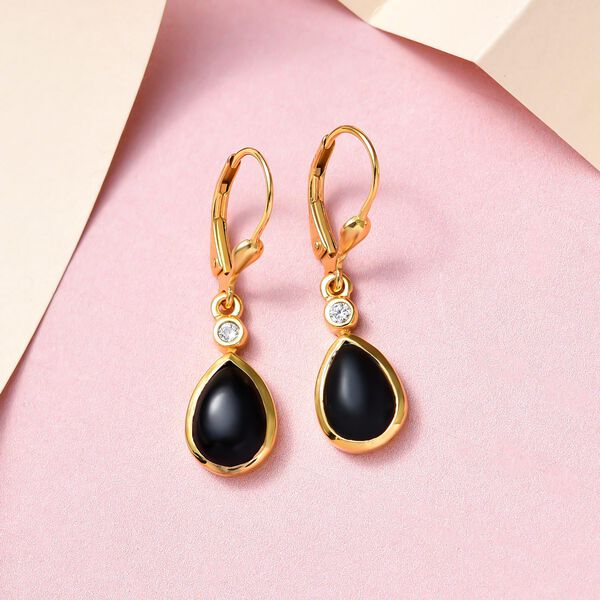 Schwarze Sterndiopsid Ohrringe, 925 Silber vergoldet, ca. 4,80 ct image number 2