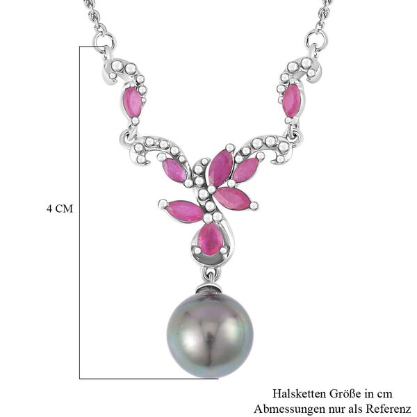 9-10 mm Tahiti-Perle und afrikanische Rubin-Halskette, 45cm - 1,37 ct. image number 4