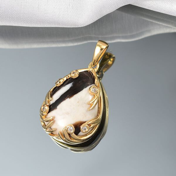 Der Schimmer der Natur - Erdnuss Holz Jaspis, Wei&szlig;er Zirkon Anh&auml;nger Messing ca. 11.38 ct image number 2